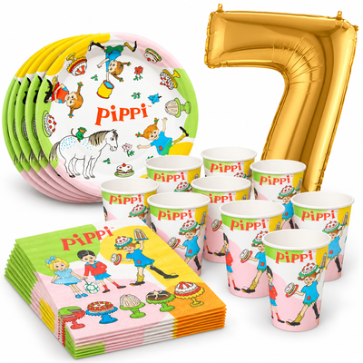 7-årskalas, Pippi Långstrump, kalaspaket, 8 gäster – samlat paketinnehåll