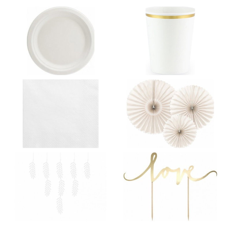 Dop – beige och vitt – fika och dekorationer, 12 gäster – paketets produkter