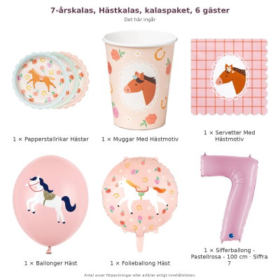 7-årskalas, Hästkalas, kalaspaket, 6 gäster – innehåll och antal förpackningar