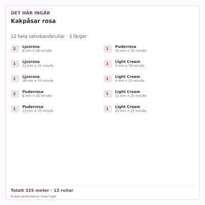 Det här ingår – Satinbandspaket – Kakpåsar rosa – 12 rullar