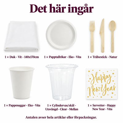 Det här ingår i Första januari-brunch för sex – vit duk och stjärndetaljer