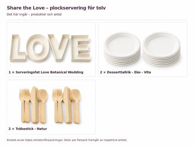 Innehåll och antal: Share the Love – plockservering för tolv