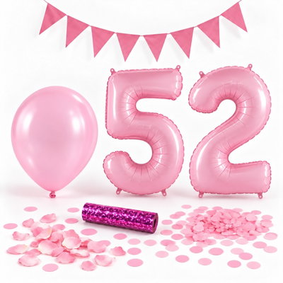 52-års festpaket, Rosa, Stor – paketets dekorationer på vit bakgrund