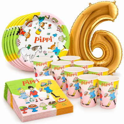 6-årskalas, Pippi Långstrump, kalaspaket, 8 gäster – samlat paketinnehåll