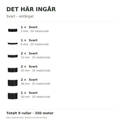Det här ingår – Satinbandspaket – Svart – 9 rullar