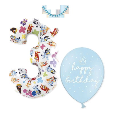 Bluey – 3-årskalas – ballong- och dekorationspaket