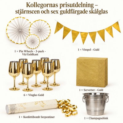 Kollegornas prisutdelning – stjärnscen och sex guldfärgade skålglas – innehåll och antal försäljningsförpackningar