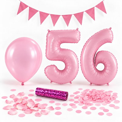 56-års festpaket, Rosa, Stor – paketets dekorationer på vit bakgrund
