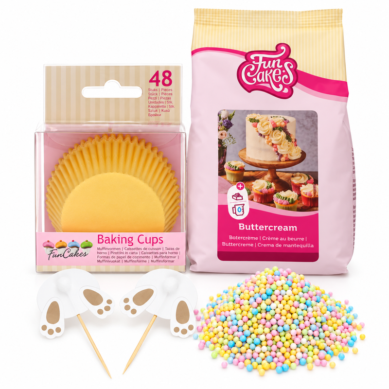 Påskcupcakes – dekorera 12 med har-picks och pastellströssel – paketöversikt