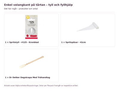 Enkel volangkant på tårtan – tyll och fyllhjälp – innehåll och antal förpackningar