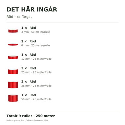 Det här ingår – Satinbandspaket – Röd – 9 rullar
