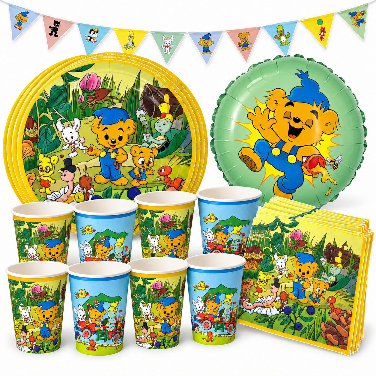 Bamse Natur – dukning och dekorationer för 8 gäster