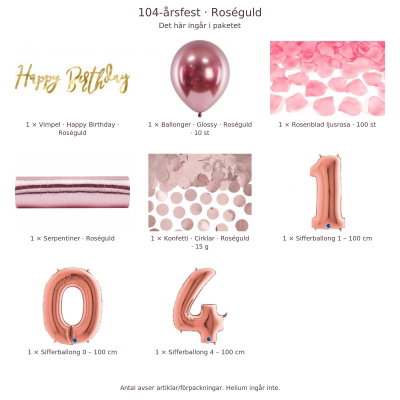 104-års festpaket, Roséguld, Stor – innehåll och antal förpackningar
