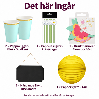 Det här ingår i Vårens lemonadbord för tio – prästkragar och märkta glas