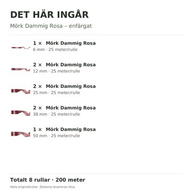 Det här ingår – Satinbandspaket – Mörk Dammig Rosa – 8 rullar
