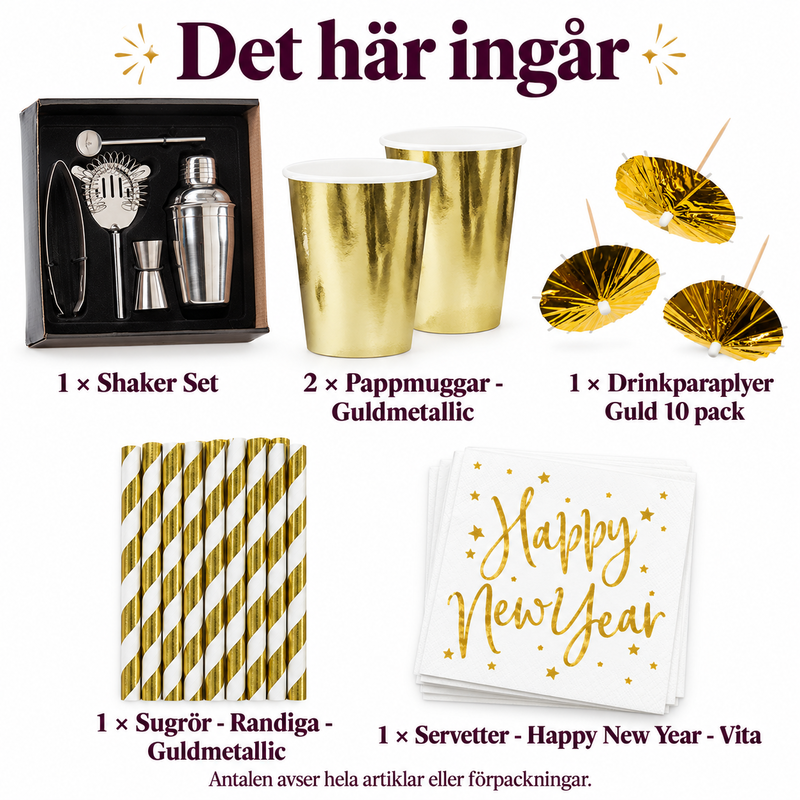 Det här ingår i Mocktailnedräkning för tio – skaka och garnera i guld