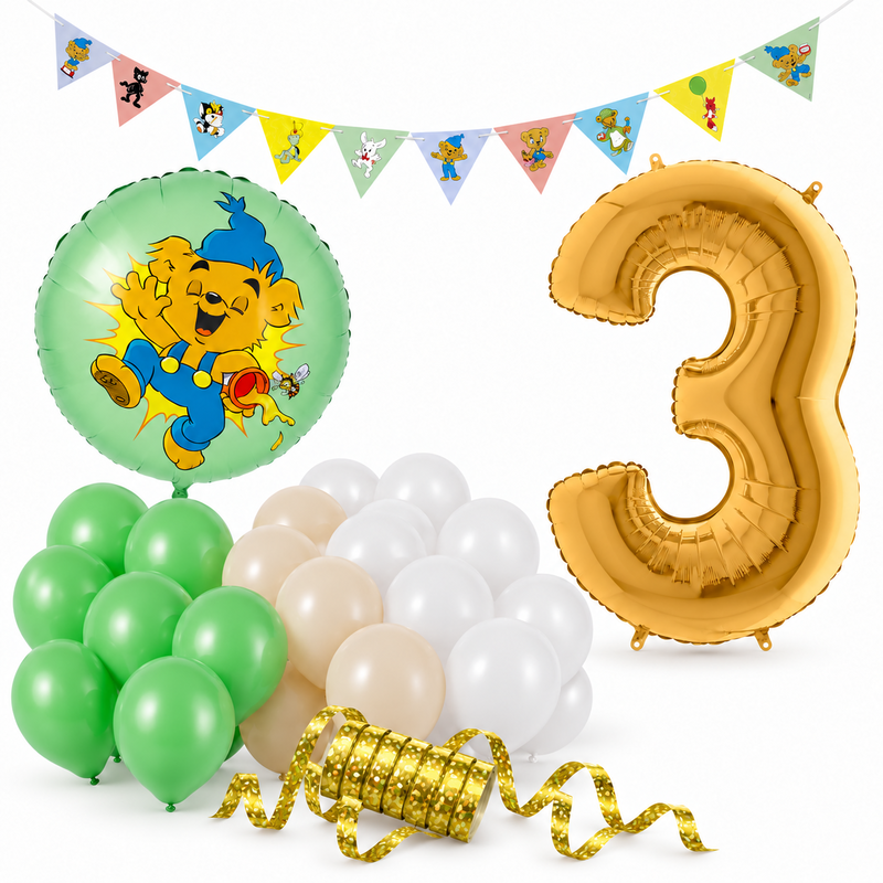 Bamse 3 år – dekorationspaket Skog – paketets produkter