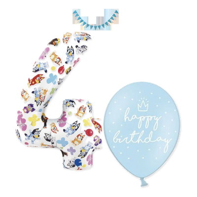 Bluey – 4-årskalas – ballong- och dekorationspaket