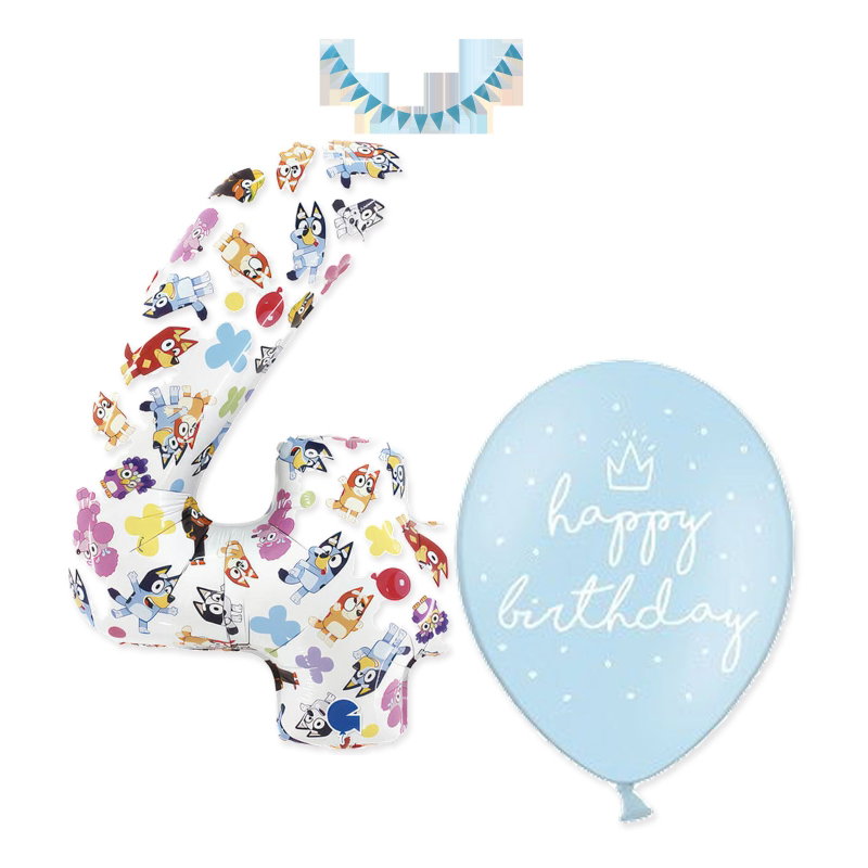 Bluey – 4-årskalas – ballong- och dekorationspaket