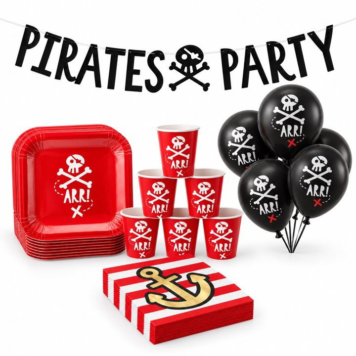 Piratkalas, kalaspaket med dekorationer, 12 gäster