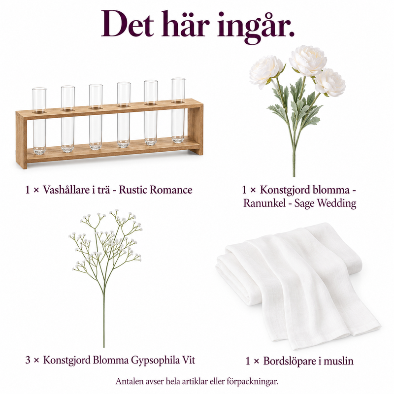 Sex stjälkar över dopbuffén – låg blomsterlinje i trä