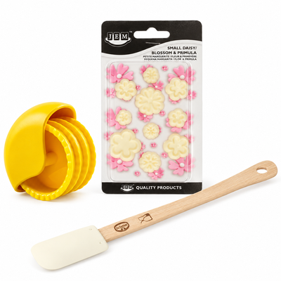 Produktöversikt: Blomsterband till tårtan – skär remsor och stansa accenter