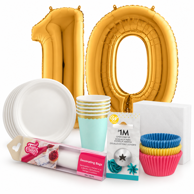 10-årskalas, Bakkalas – dekorera cupcakes, kalaspaket, 6 gäster – samlat paketinnehåll