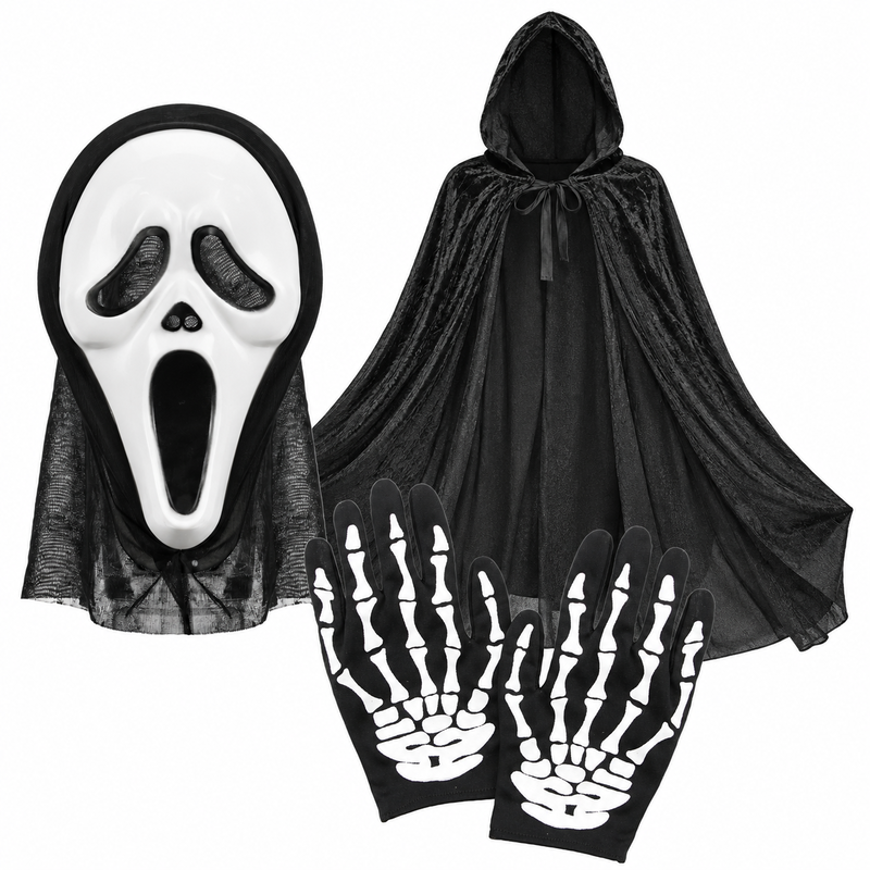 Halloween på fem minuter – mask, cape och handskar – paketöversikt