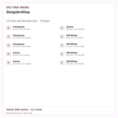 Det här ingår – Satinbandspaket – Skogsbröllop – 12 rullar