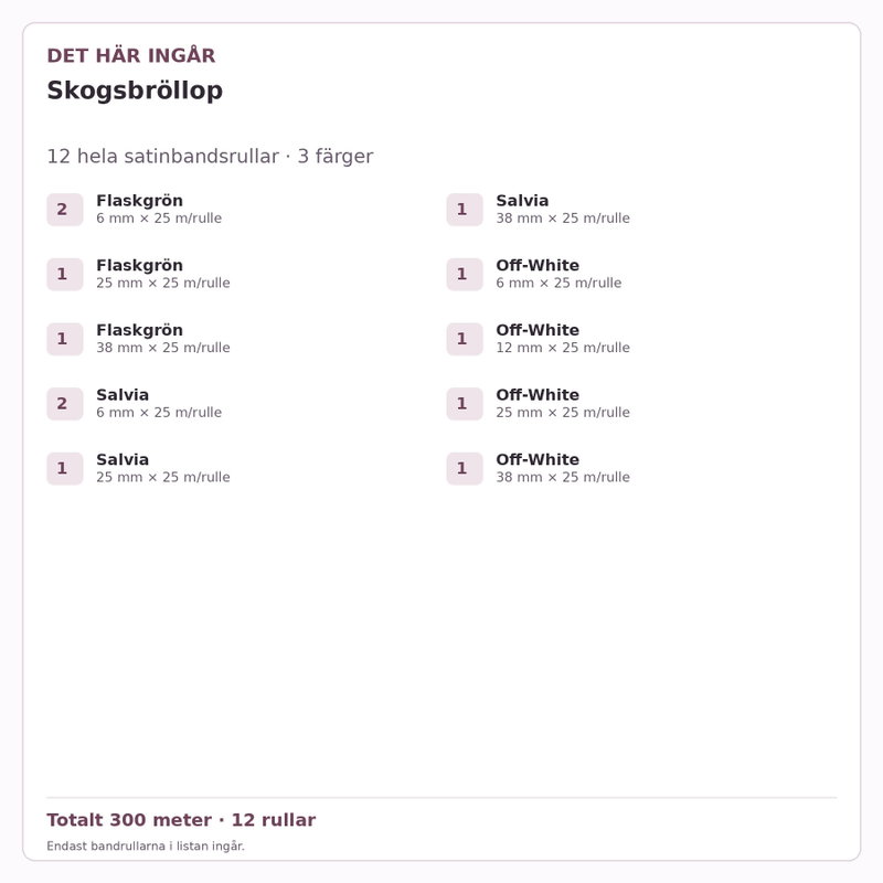 Det här ingår – Satinbandspaket – Skogsbröllop – 12 rullar