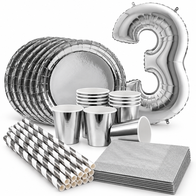 3-årskalas, Silver, kalaspaket, 8 gäster – samlat paketinnehåll