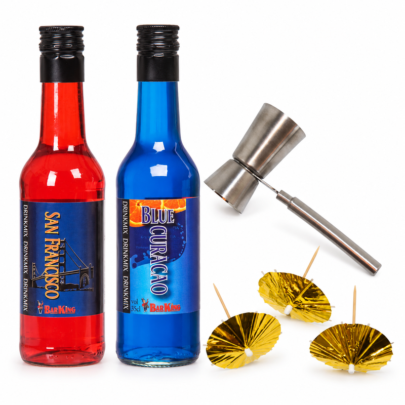 Frukt och citrus – San Fransisco, Blue Curacao, mått och guldparaplyer