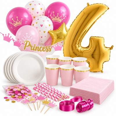 4-årskalas, Prinsesskalas, kalaspaket, 6 gäster – samlat paketinnehåll