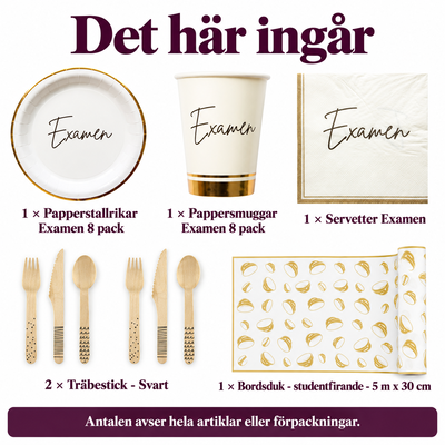 Det här ingår i Examensmiddagen för åtta – guldkantade kuvert och studentlöpare