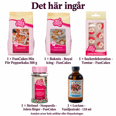 Det här ingår i Pepparkaksplattor med vit vaniljglasyr och små tomtar