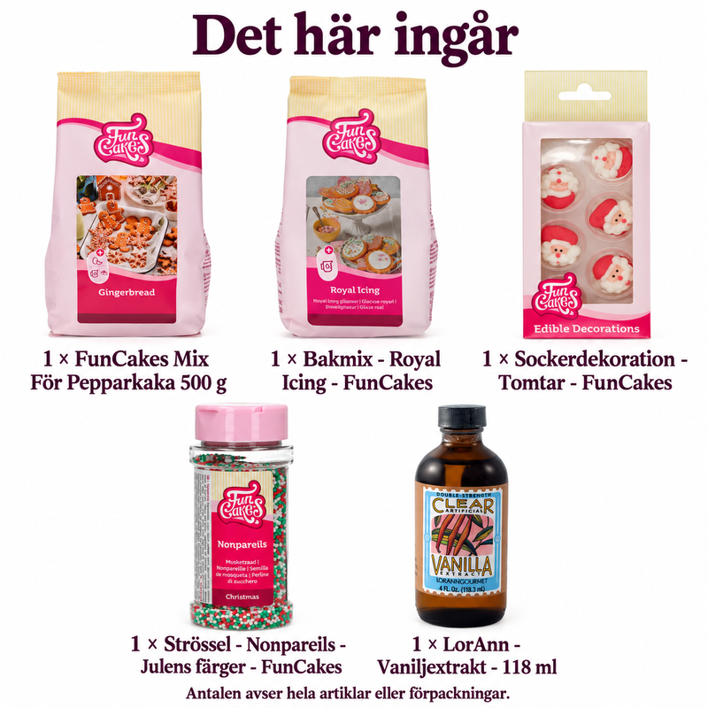 Det här ingår i Pepparkaksplattor med vit vaniljglasyr och små tomtar