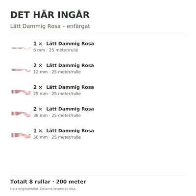 Det här ingår – Satinbandspaket – Lätt Dammig Rosa – 8 rullar