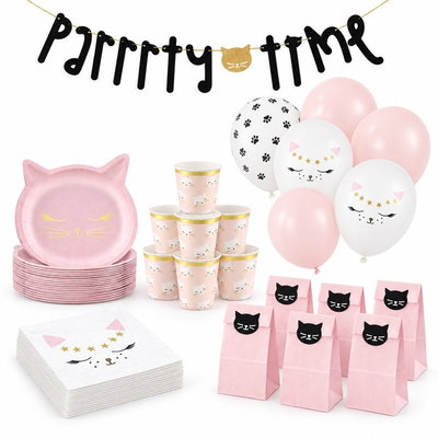 Cute Cat-kalas, kalaspaket med dekorationer, 16 gäster