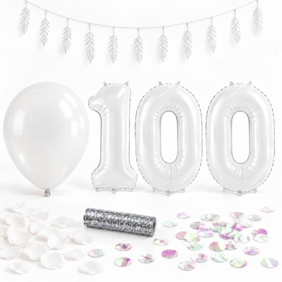 100-års festpaket, Vitt, Stor – paketets dekorationer på vit bakgrund