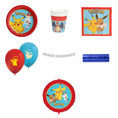 Pokémon – kalaspaket med dekorationer för 16 gäster – paketöversikt