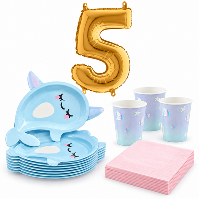 5-årskalas, Narwhal, kalaspaket, 6 gäster – paketets innehåll
