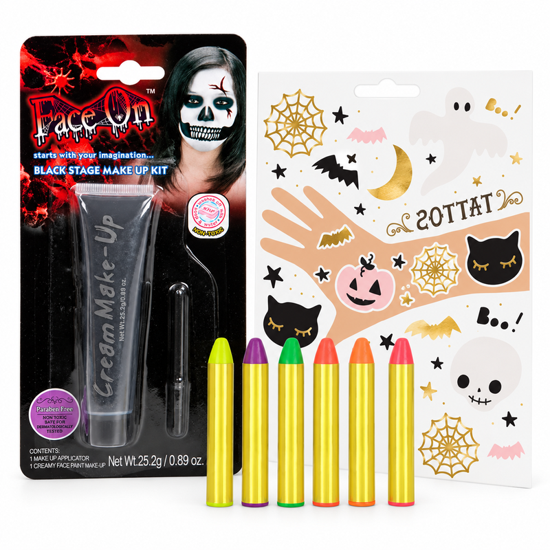 Halloween sminkverkstad – färger, kritor och tatueringar – paketöversikt