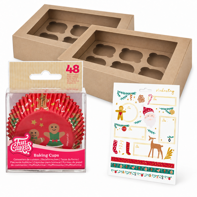 Julmuffins att ge bort – två lådor med pepparkaksmotiv – samlat paketinnehåll