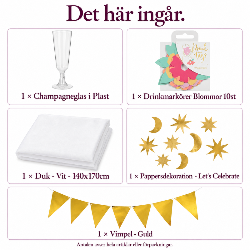 Namngivningsskål för åtta – blommarkörer och guldvimplar