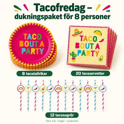 Tacofredag – dukningspaket för 8 personer – innehåll och antal