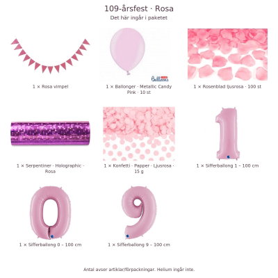 109-års festpaket, Rosa, Stor – innehåll och antal förpackningar