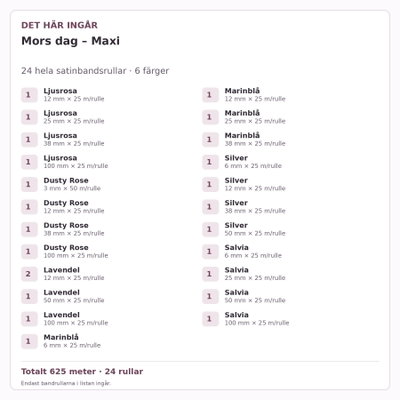 Det här ingår – Satinbandspaket – Mors dag – Maxi – 24 rullar