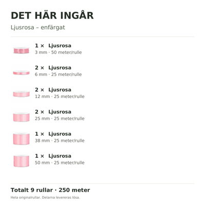 Det här ingår – Satinbandspaket – Ljusrosa – 9 rullar