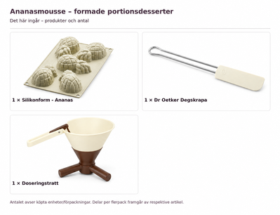 Innehåll och antal: Ananasmousse – formade portionsdesserter
