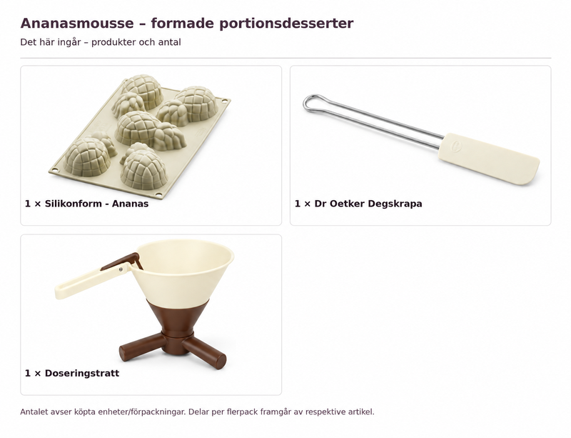 Innehåll och antal: Ananasmousse – formade portionsdesserter